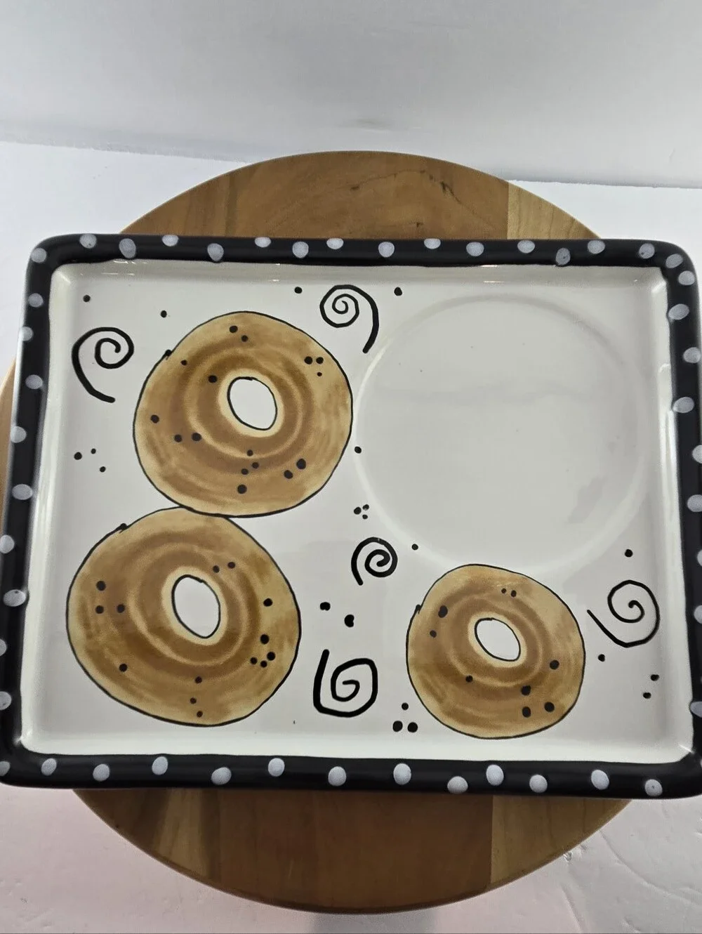 Joanne DeLomba Ceramic Bagel Plate Set Hand Painted 90s Brunch Tray, Vintage